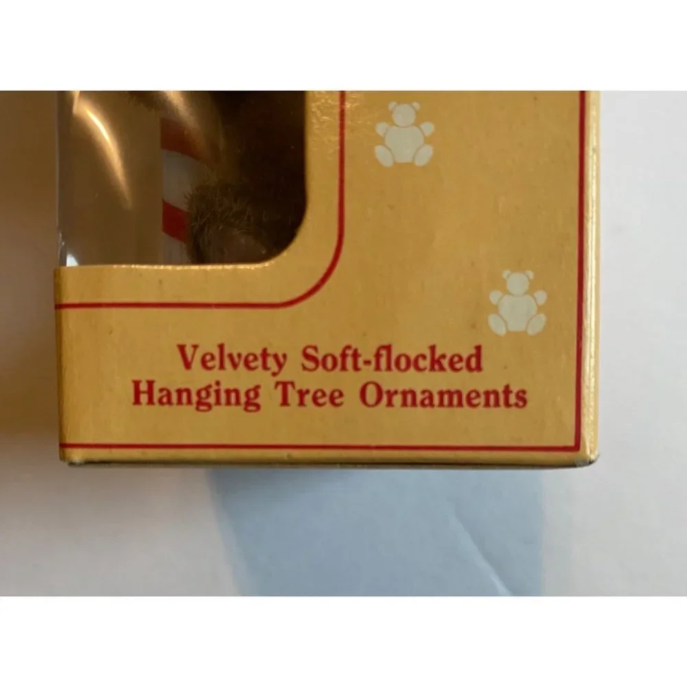 Vintage Unopened Jasco Christmas Teddies‎ Velvety Flocked Hanging Tree Ornament